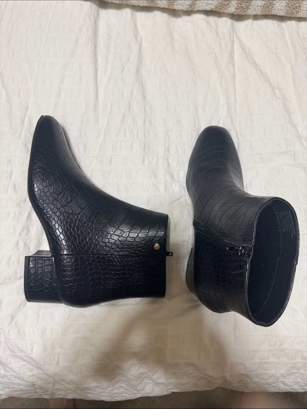 Women's Black Croc-Embossed Ankle Boots